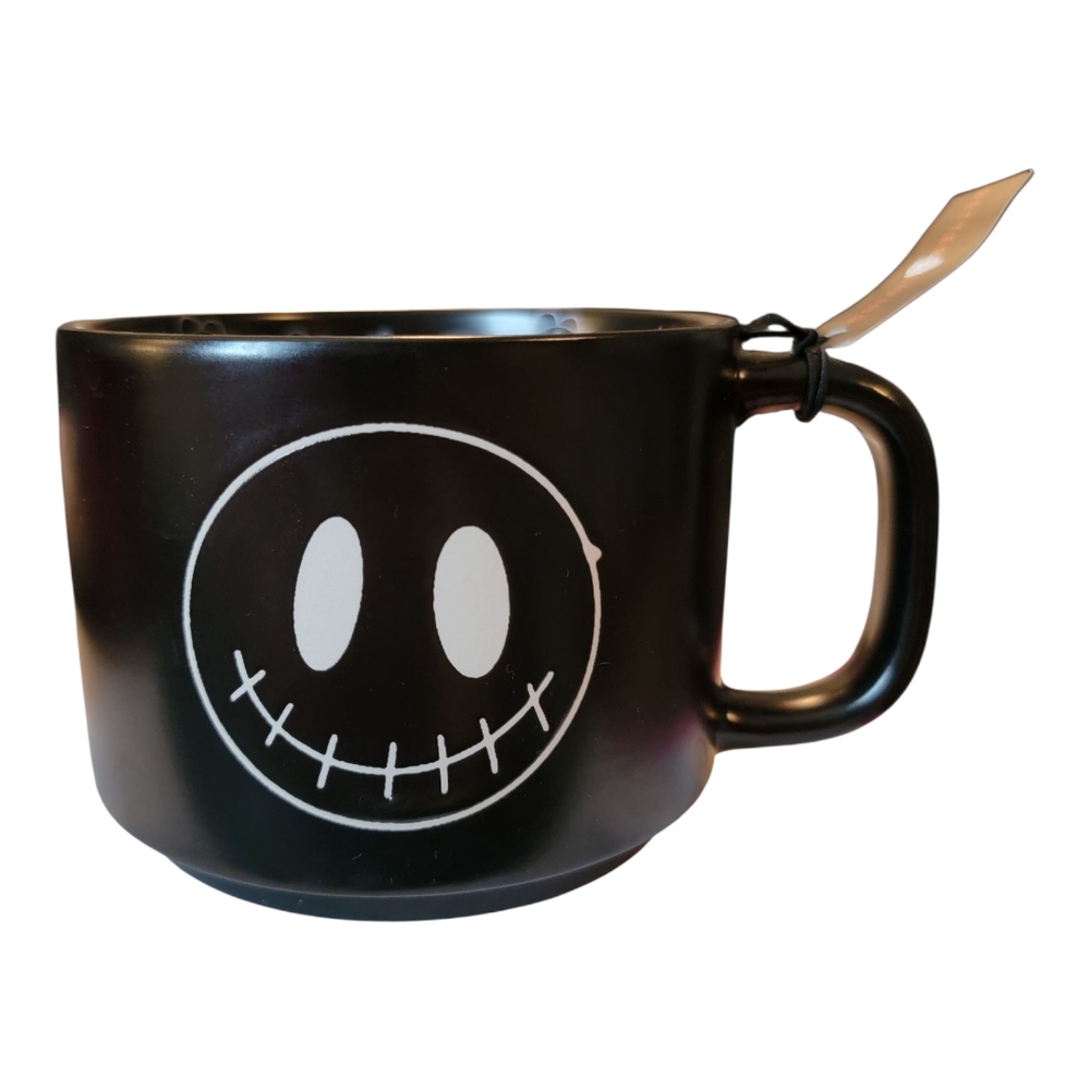 Better Living Stitched Smiley Mug 14oz Black‎ NEW Spooky Halloween Goth Skulls